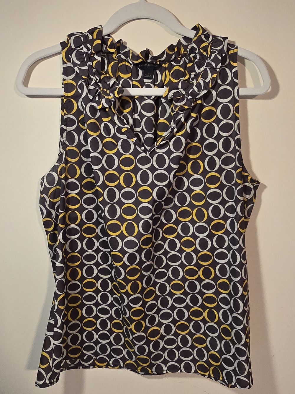 Banana Republic Sleeveless Ruffle Neck Camisole - Black, Yellow & White
